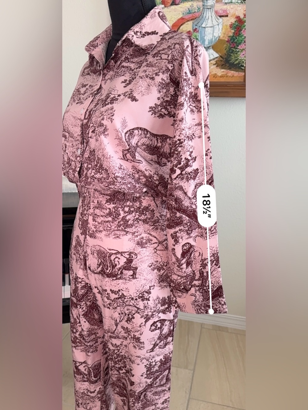 Women's Pink Toile Wide-Leg Jumpsuit - Picture 10 of 13